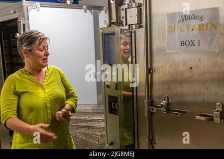 Produktion von schwarzem Knoblauch in die, Frankreich Stockfoto