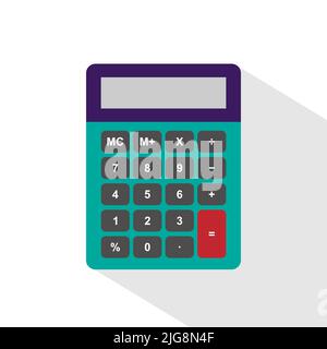 Vektorsymbol für den Rechner. Flache Rechendarstellung mit weißem Hintergrund und langem Schatten Stock Vektor