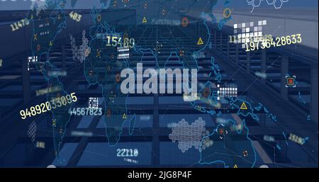 Bild der Verarbeitung finanzieller Daten über dem Stadtbild Stockfoto
