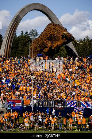 SPIELBERG - Fans von Max Verstappen beim Qualifying vor dem Grand Prix von Österreich F1 auf dem Red Bull Ring am 8. Juli 2022 in Spielberg, Österreich. ANP SEM VAN DER WAL Stockfoto