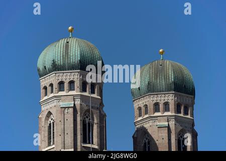 Deutschland, Bayern, München, Marienplatz, Frauenkirche, Zwillingstürme, Frauentürme Stockfoto