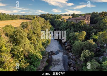 Luftaufnahme auf dem Land - Historische römische alte Festung von Marne, Filago, Bergamo Italien Stockfoto