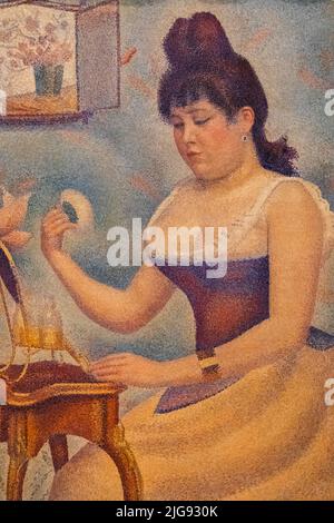 England, London, Somerset House, The Courtauld Gallery, Gemälde mit dem Titel „Young Woman Powdering Hesself“ von Georges Seurat aus dem Jahr 1888 Stockfoto