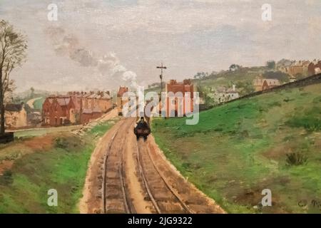 England, London, Somerset House, The Courtauld Gallery, Gemälde mit dem Titel „Lordship Lane Station, Dulwich“ von Camille Pissarro aus dem Jahr 1871 Stockfoto