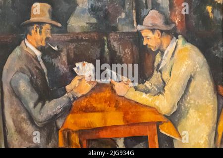 England, London, Somerset House, The Courtauld Gallery, Gemälde mit dem Titel „The Card Players“ von Paul Cezanne aus dem Jahr 1892 Stockfoto