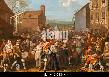 Gemälde mit dem Titel „der Marsch der Wachen nach Finchley“ von William Hogarth aus dem Jahr 1750 Stockfoto