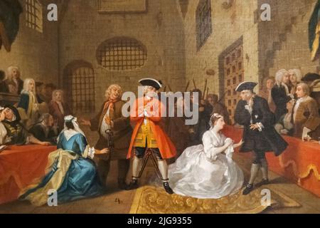 Gemälde mit dem Titel „Eine Szene aus der Bettler-Oper VI“ von William Hogarth aus dem Jahr 1731 Stockfoto