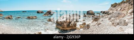 Panoramablick auf Oludeniz Beach und Blaue Lagune, Oludeniz Beach ist die besten Strände in der Türkei - Fethiye, Türkei Stockfoto