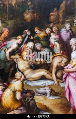 Gemälde mit dem Titel „Lamentation of the Dead Christ“ des italienischen Künstlers Giovanni Battista Naldini vom 1572 Stockfoto