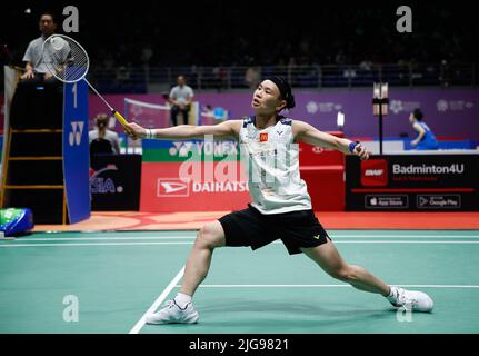 Kuala Lumpur, Malaysia. 08.. Juli 2022. Tai Tzu Ying aus Taiwan tritt beim Viertelfinalspiel der Perodua Malaysia Masters 2022 in der Axiata Arena, Bukit Jalil, gegen Pusarla V. Sindhu aus Indien an. Tai Tzu Ying gewann mit Punktzahlen; 21/12/21 : 13/21/12 Credit: SOPA Images Limited/Alamy Live News Stockfoto
