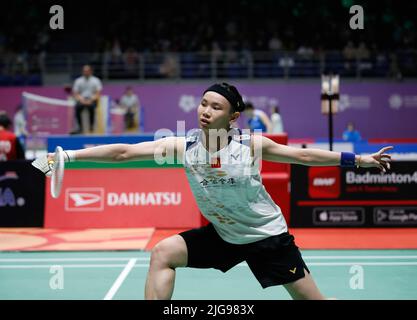 Kuala Lumpur, Malaysia. 08.. Juli 2022. Tai Tzu Ying aus Taiwan tritt beim Viertelfinalspiel der Perodua Malaysia Masters 2022 in der Axiata Arena, Bukit Jalil, gegen Pusarla V. Sindhu aus Indien an. Tai Tzu Ying gewann mit Punktzahlen; 21/12/21 : 13/21/12 Credit: SOPA Images Limited/Alamy Live News Stockfoto
