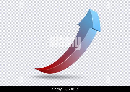 Wachsender roter blauer Pfeil nach oben. Wachstumskarte. Flexible Statistiken zur Pfeilanzeige. Trendpfeil auf Transparent. Impulse der Aktiennachrichten. Handel inf Stock Vektor
