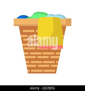 Wäschekorb mit schmutziger Kleidung Vektorgrafik Symbol isoliert weiß. Ausrüstung für Grafikgeräte und Waschsalon. Haushaltstuch Stock Vektor