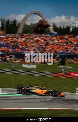 Spielberg, Österreich, 08.. Juli 2022, Daniel Ricciardo, aus Australien tritt für McLaren F1 an. Qualifying, Runde 11 der Formel-1-Meisterschaft 2022. Stockfoto