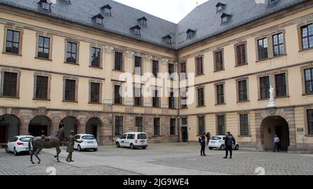 Fürstliches Stadtpalais, Stadtschloss, erbaut im 18.. Jahrhundert, Innenhof, heute Sitz der Stadtverwaltung, Fulda, Deutschland Stockfoto