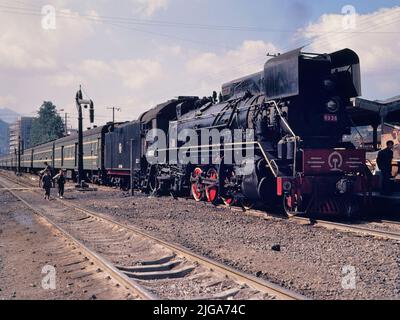 Datong Dampflokomotiven, entlang der Eisenbahnlinie zwischen Xiamen und Nanping, Provinz Fujian, China, 1986 Stockfoto