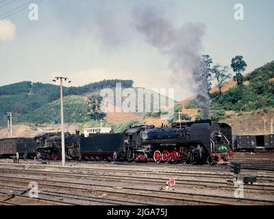 Datong Dampflokomotiven, entlang der Eisenbahnlinie zwischen Xiamen und Nanping, Provinz Fujian, China, 1986 Stockfoto