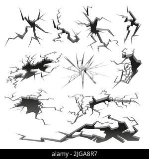 Rissige Löcher in Boden unterschiedlicher Größe und Form realistische monochrome Set isoliert auf weißem Hintergrund Vektorgrafik Stock Vektor