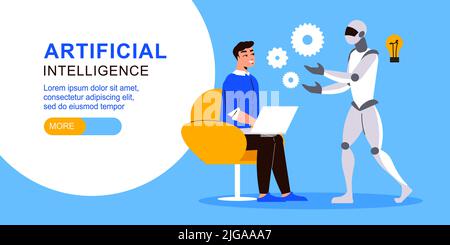 Horizontales Banner für künstliche Intelligenz mit Business-Teamwork-Symbolen flache Vektordarstellung Stock Vektor