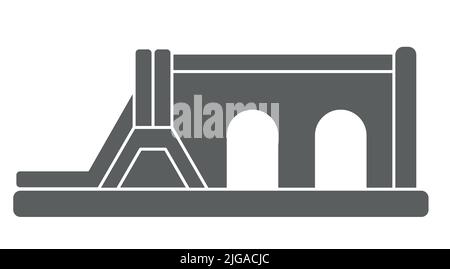 Hüpfburg aufblasbare Burg. Turm und Ausrüstung für Kinderspielplatz. Schild mit dem springenden Haus. Symbol für Vektorgrafiken. Stock Vektor