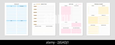 Vorlage für persönliche Planer realistische Reihe von Tages- und Wochenplanern mit Platz für wichtige Notizen und Aufgaben isolierte Vektordarstellung Stock Vektor