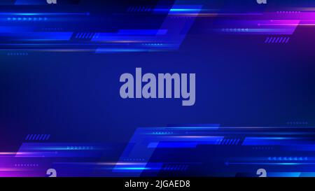 Abstrakte Technologie futuristische blaue und rosa Neonfarbe geometrische Pfeile Formen Bewegungshintergrund. Vorlage mit Kopf- und Fußzeile für Broschüre, drucken Stock Vektor