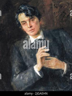 Ein Porträt von William Butler Yeats (1865-1939), von seinem Vater John Butler Yeats. Ein Protestant anglo-irischer Abstammung, irischer Dichter, Dramatiker, Schriftsteller und eine der führenden Figuren der Literatur des 20.. Jahrhunderts. Er war eine treibende Kraft hinter dem Irish Literary Revival und wurde zu einem Pfeiler des irischen Literaturbetriebs, der zur Gründung des Abbey Theatre beitrug. In seinen späteren Jahren diente er zwei Mal als Senator des irischen Freistaates. Stockfoto