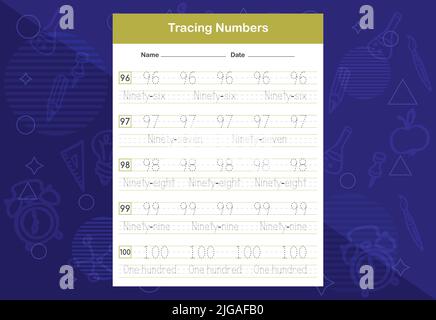 Arbeitsblätter Zur Verfolgung Von Zahlen. Ein pädagogisches Arbeitsblatt für Kinder. Zahlen Lernen. Stock Vektor