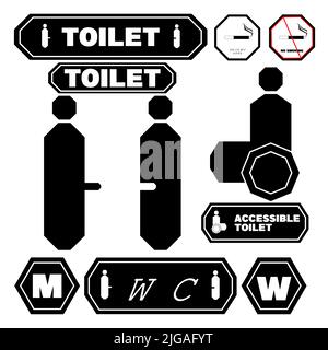 Vector Männer und Frauen, Behinderten-WC-Schilder gesetzt. Schwarze Silhouetten von Menschen. Vektor-Toilettensymbole Stock Vektor