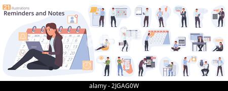 Reminder People Composition mit isolierten Symbolen von Organisatorelementen und Geschäftsleuten mit Kalendern und Textvektordarstellung Stock Vektor