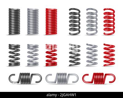 Metallfeder hell realistische Set mit Wirbel isoliert Vektor-Illustration Stock Vektor