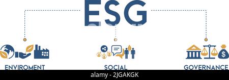 ESGBannerwebicon-Vektordarstellung für Umwelt Social Governance der Nachhaltigkeitsleistung von Unternehmen für das Investment-Screening Stock Vektor