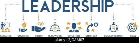 Leadership Banner Web Icon Vektor Illustration Konzept für das Team Management mit einem Symbol für Führung, Lösung, Vision, Teamwork, Richtung, Strategie Stock Vektor