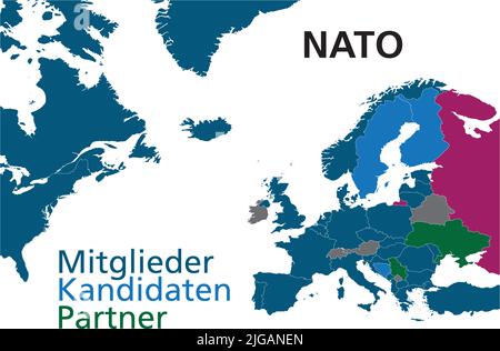 Alle Mitglieder, Kandidaten und Partner der nato im Jahr 2022 Stock Vektor