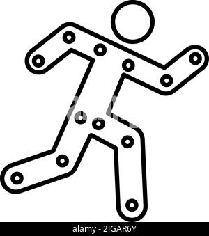 Symbol „Laufen, Mann, Gliedmaßen, Punkte“. Einfache dünne Linie, Umrissvektor der Knochen Verletzungen Symbole für UI und UX, Website oder mobile Anwendung auf weißem Hintergrund Stock Vektor