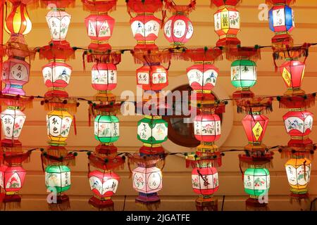 PAKRUOJIS / LITAUEN - 29. Dezember 2019: Traditionelle farbenfrohe chinesische Laternen beim Festival des Lichts die Großen Laternen Chinas Stockfoto