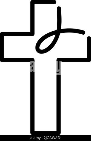 Vektor christian Fisch-Symbol mit Kreuz-Symbol. Religiöses Monolinenzeichen-Logo für Druck. Illustration isoliert auf weißem Hintergrund Stock Vektor