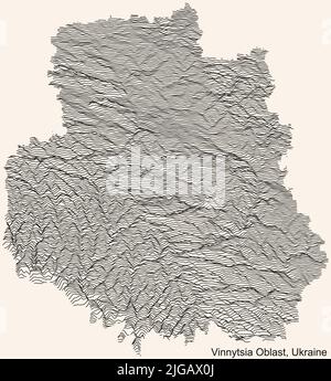 Topographische Reliefkarte des OBLAST WINNYZJA, UKRAINE Stock Vektor