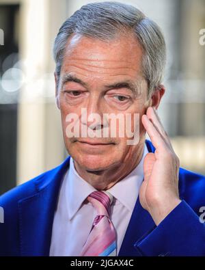 Nigel Farage, Sender, ehemaliger Vorsitzender der UK Independence Party, UKIP, und der Brexit-Partei, ehemaliger britischer Politiker Stockfoto