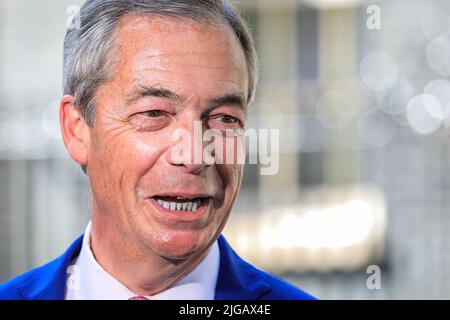 Nigel Farage, Sender, ehemaliger Vorsitzender der UK Independence Party, UKIP, und der Brexit-Partei, ehemaliger britischer Politiker Stockfoto