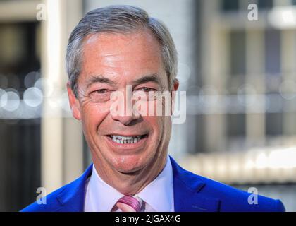 Nigel Farage, Sender, ehemaliger Vorsitzender der UK Independence Party, UKIP, und der Brexit-Partei, ehemaliger britischer Politiker Stockfoto