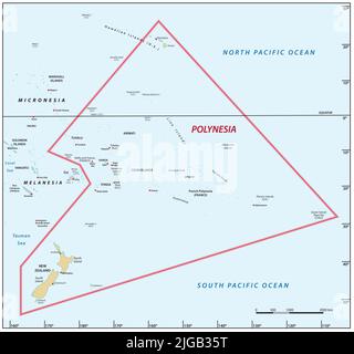 Vektorkarte der pazifischen Inselregion Polynesien Stockfoto
