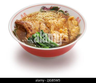 Gebratene Schweinekotelett-Nudelsuppe Stockfoto