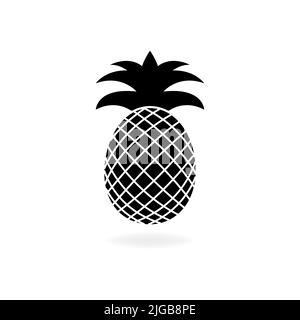 Frische Ananas Obst Vektor schwarz Symbol. EPS 10. Abbildung tropischer Früchte. Vegetarische Speisekarte. Vegan, gesundes Essen. Kann für Themen wie Fresh verwendet werden Stockfoto