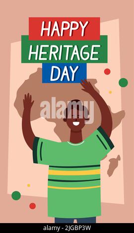 Happy Heritage Day Schriftzug mit Mann Stock Vektor