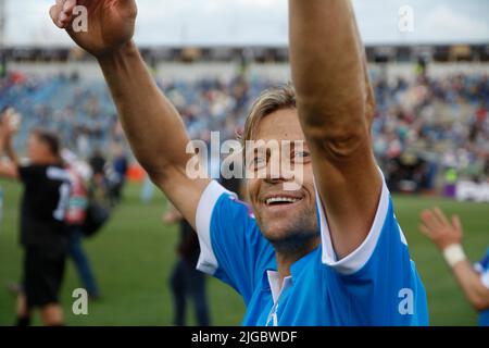 Sankt Petersburg, Russland. 08.. Juli 2022. Anatoliy Tymoshchuk (Nr. 44) von Zenit, gesehen während des Wettkampfs der Legenden zwischen Zenit Sankt Petersburg und Spartak Moskau im Petrovsky Stadium. Endergebnis: Zenit 2:0 Spartak. Kredit: SOPA Images Limited/Alamy Live Nachrichten Stockfoto