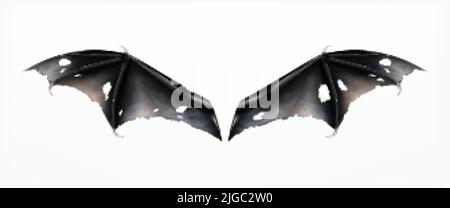 Fledermaus Dämon Drachen Flügel realistische Zusammensetzung mit isolierten Paar Flügel mit Löchern auf leeren Hintergrund Vektor-Illustration Stock Vektor