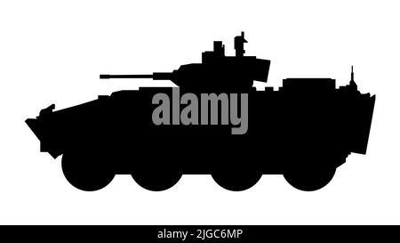 Mittlerer Panzer, Kampffahrzeug Silhouette. AMX 30B2 BRENUS FRANKREICH. Schwarz militärische Schlacht Maschine Vektor-Symbol auf weißem Hintergrund, moderne Armee tr Stock Vektor