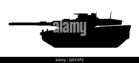 Silhouette des Tanks. Leopard, 2A6, 1998, Deutschland. Schwarz militärische Schlacht Maschine Vektor-Symbol auf weißem Hintergrund, moderne Armee Transport. Stock Vektor