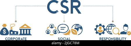 CSR Banner Web Icon Vektor-Illustration für Unternehmen und Organisation, Corporate Social Responsibility und das Geben an die Gemeinschaft Stock Vektor